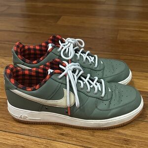 Nike Air  Air Force 1 Olive and Red Checkered Sneakers